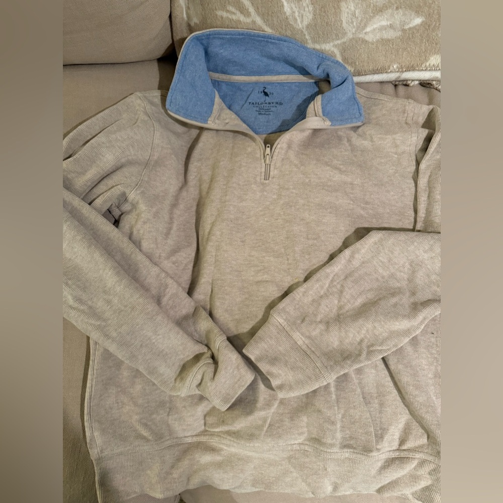 Men’s Tailorbyrd Beige Pullover with Blue Collar